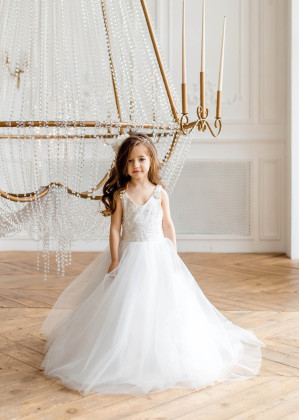 Ivory V Back Floor Length Flower Girl Dress